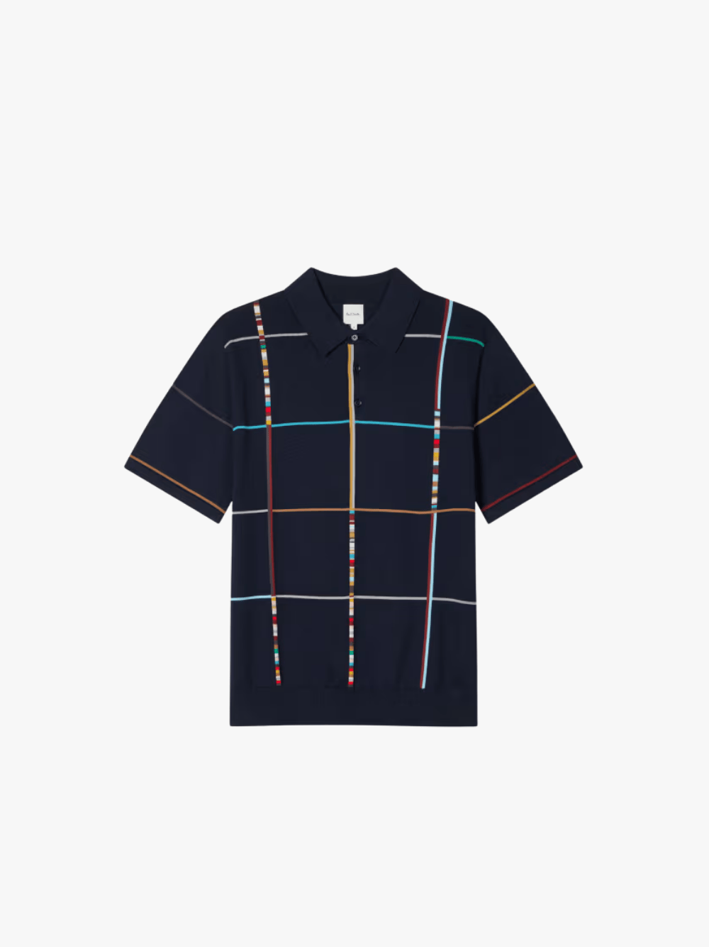 Paul Smith Navy Signature Stripe Check Knitted Cotton Polo Shirt Men