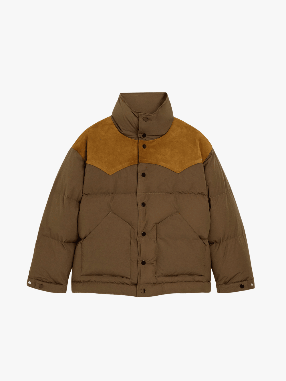 Ami Paris Daunenjacke aus braunem Nylon und Baumwolle mit Ledereinsätzen Schokoladenbraun Herren