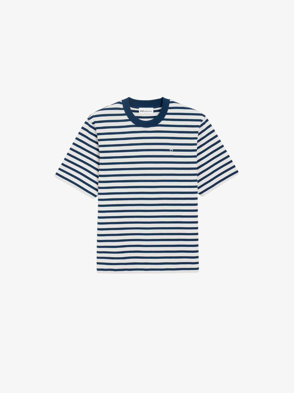 AMI Paris Blue Cotton Boxy Fit Mariniere Ami de Coeur T‑Shirt Blau Damen