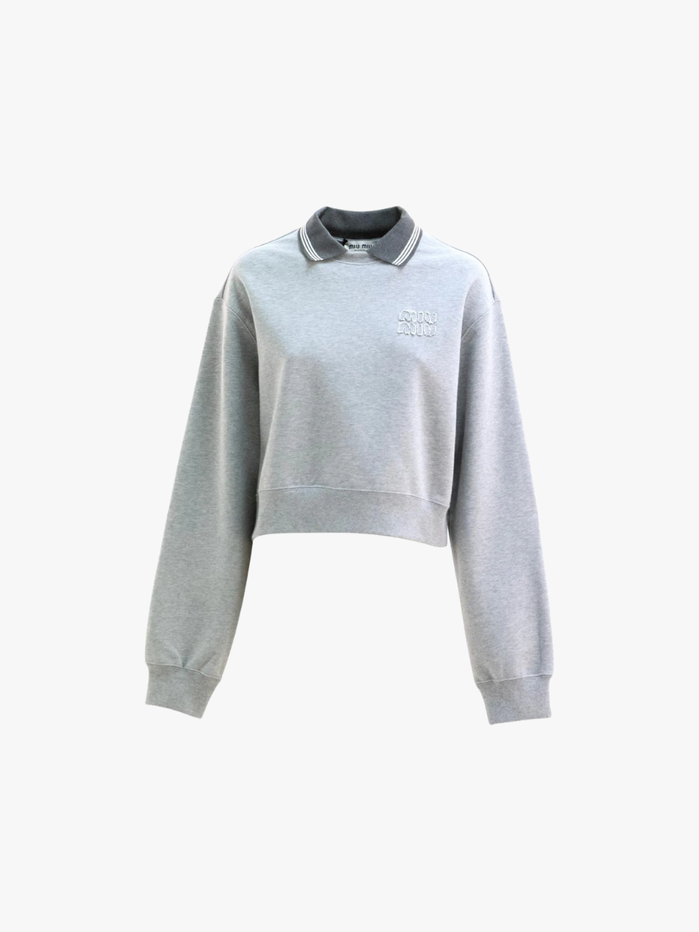 Miu Miu Sweatshirt mit Kragen und gesticktem Logo Hellgrau Damen