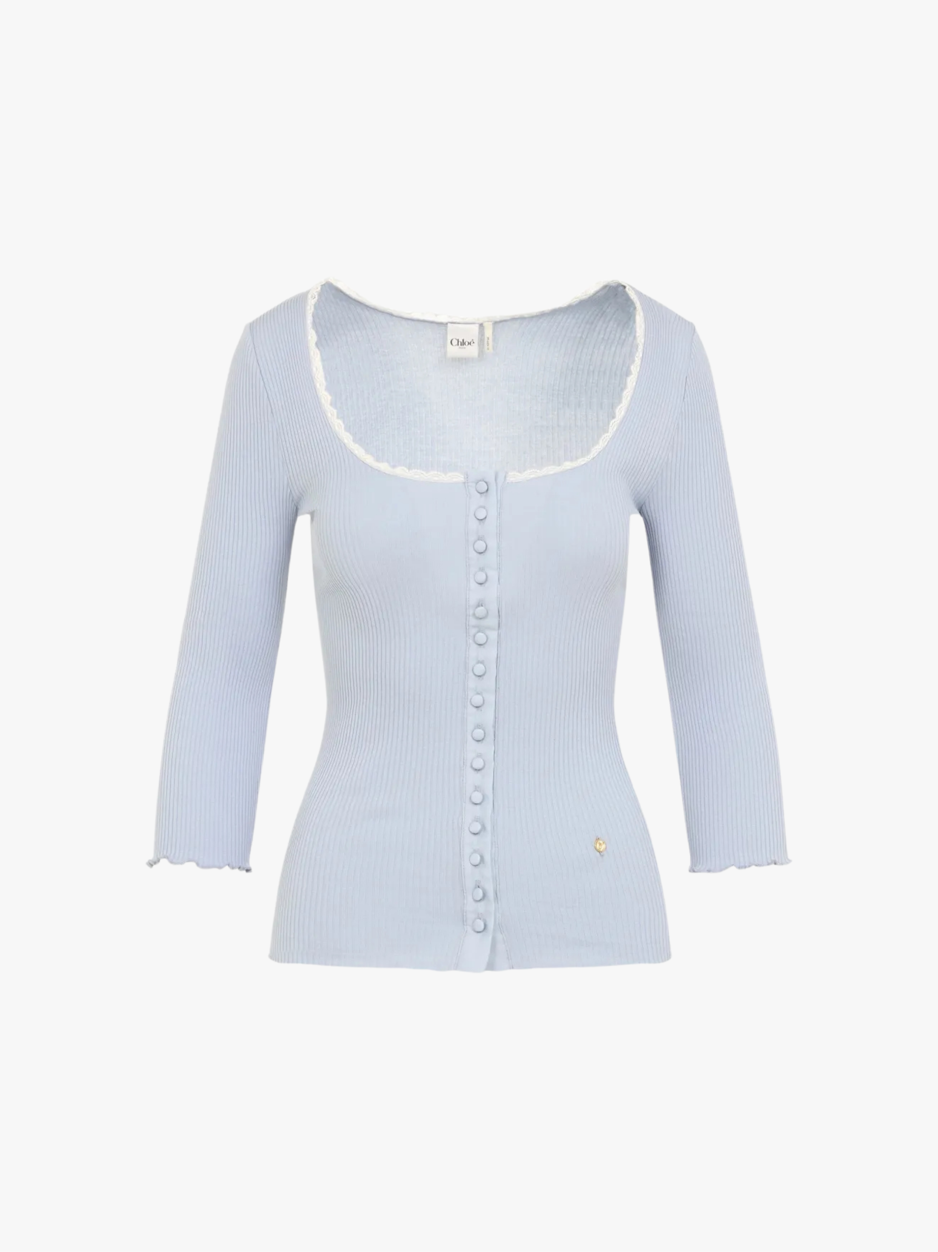  Chloé Top with Lace Trim Light Blue Women