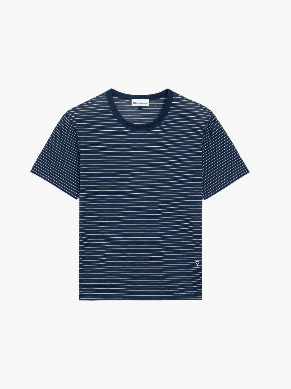 Ami Paris Blue Striped Cotton Ami de Coeur T-Shirt Blau Herren
