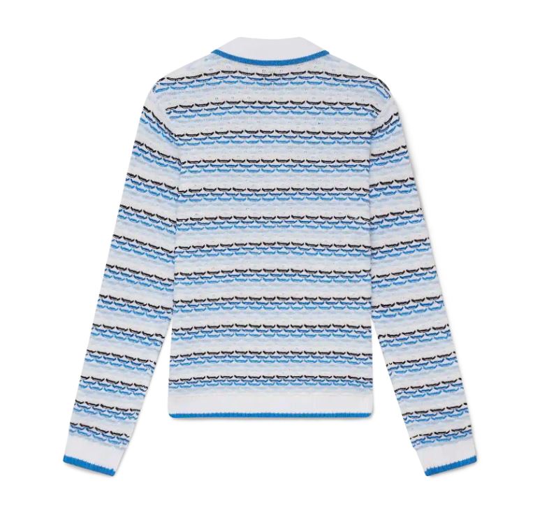 Casablanca Tuck Stitch Langarm-Poloshirt Blau Herren