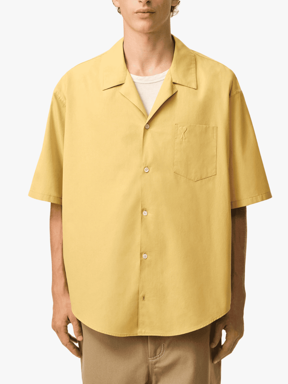 AMI Paris Cotton Short-Sleeve Shirt Yellow Unisex