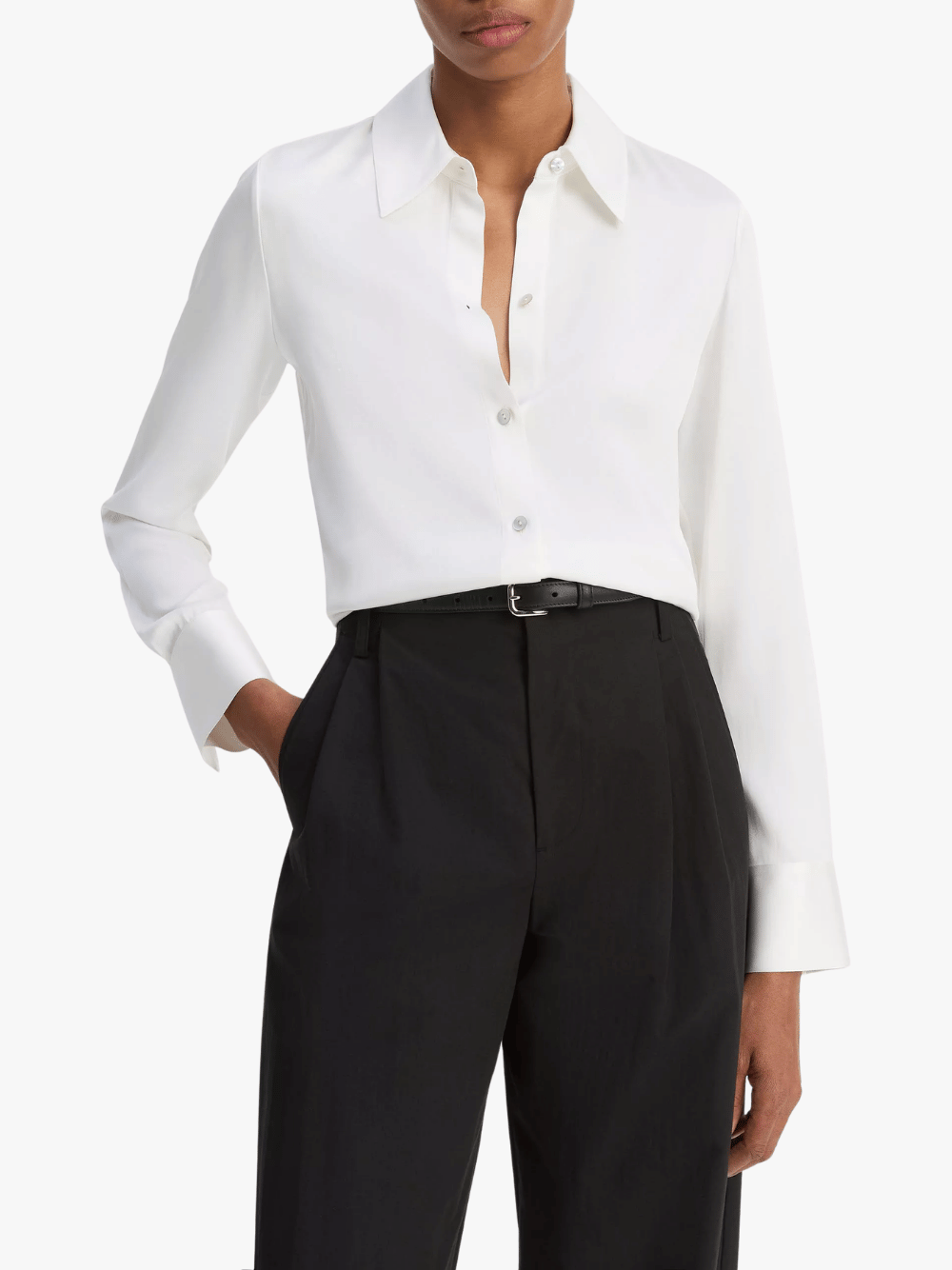 Vince Silk-Blend Slim Button-Front Bluse Off White Damen