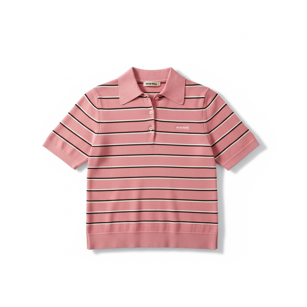 Miu Miu Gestreiftes Poloshirt aus Jersey Pink Damen