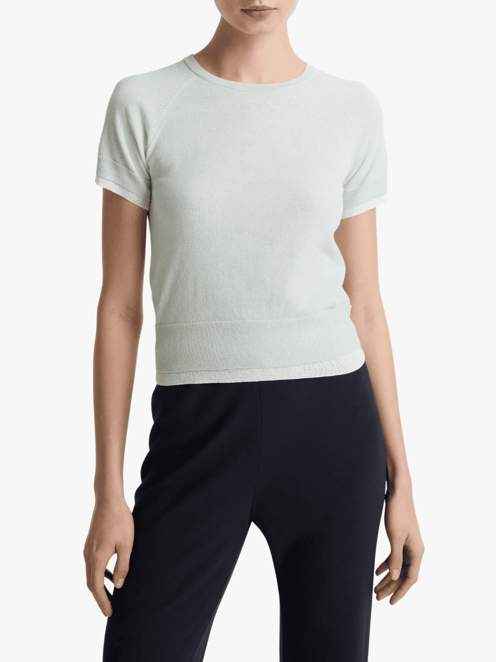 Vince Cotton-Blend Double-Layer Raglan Sleeve Sweater Aqua Stone Optic White Damen