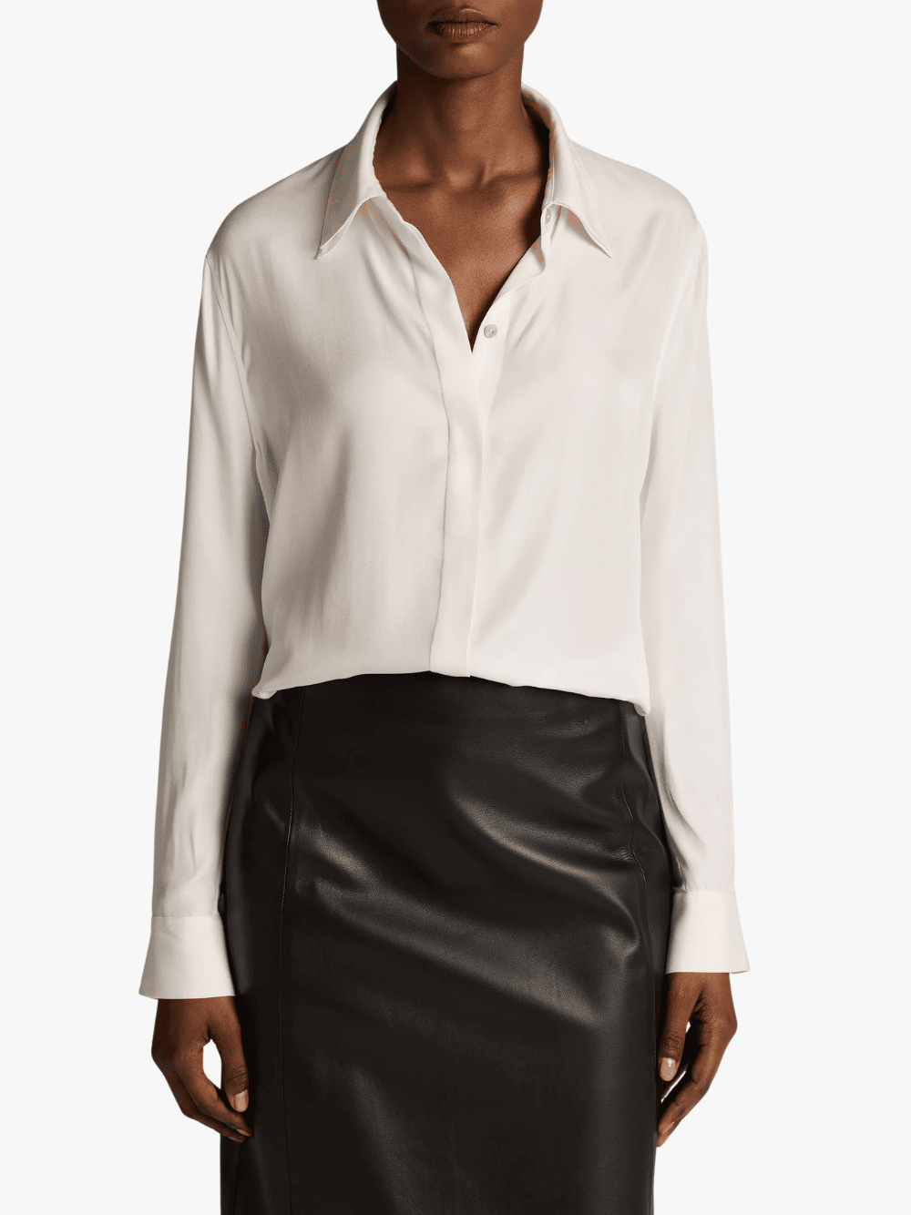 Vince Double-Detail Silk-Blend Button-Front Shirt White Women