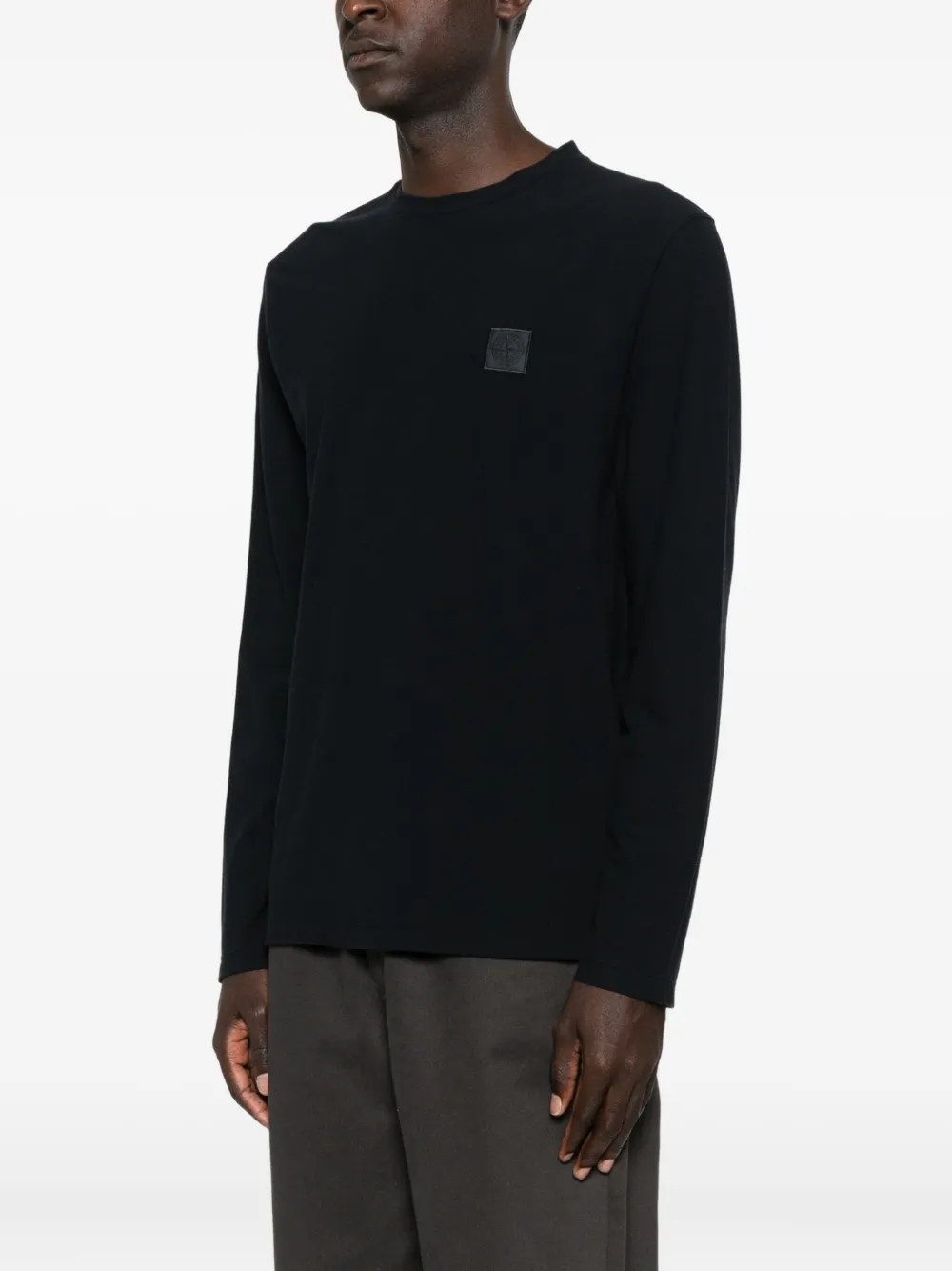 Stone Island Langarm-T-Shirt mit Logo-Patch Schwarz Herren