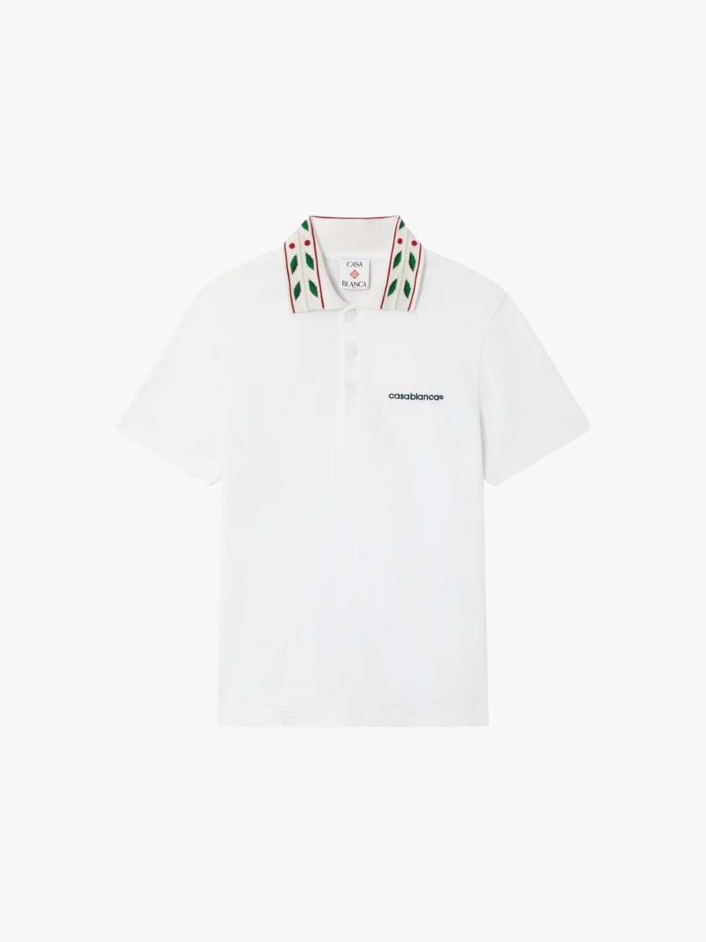 Casablanca White Laurel Pique Short Sleeve Polo Shirt