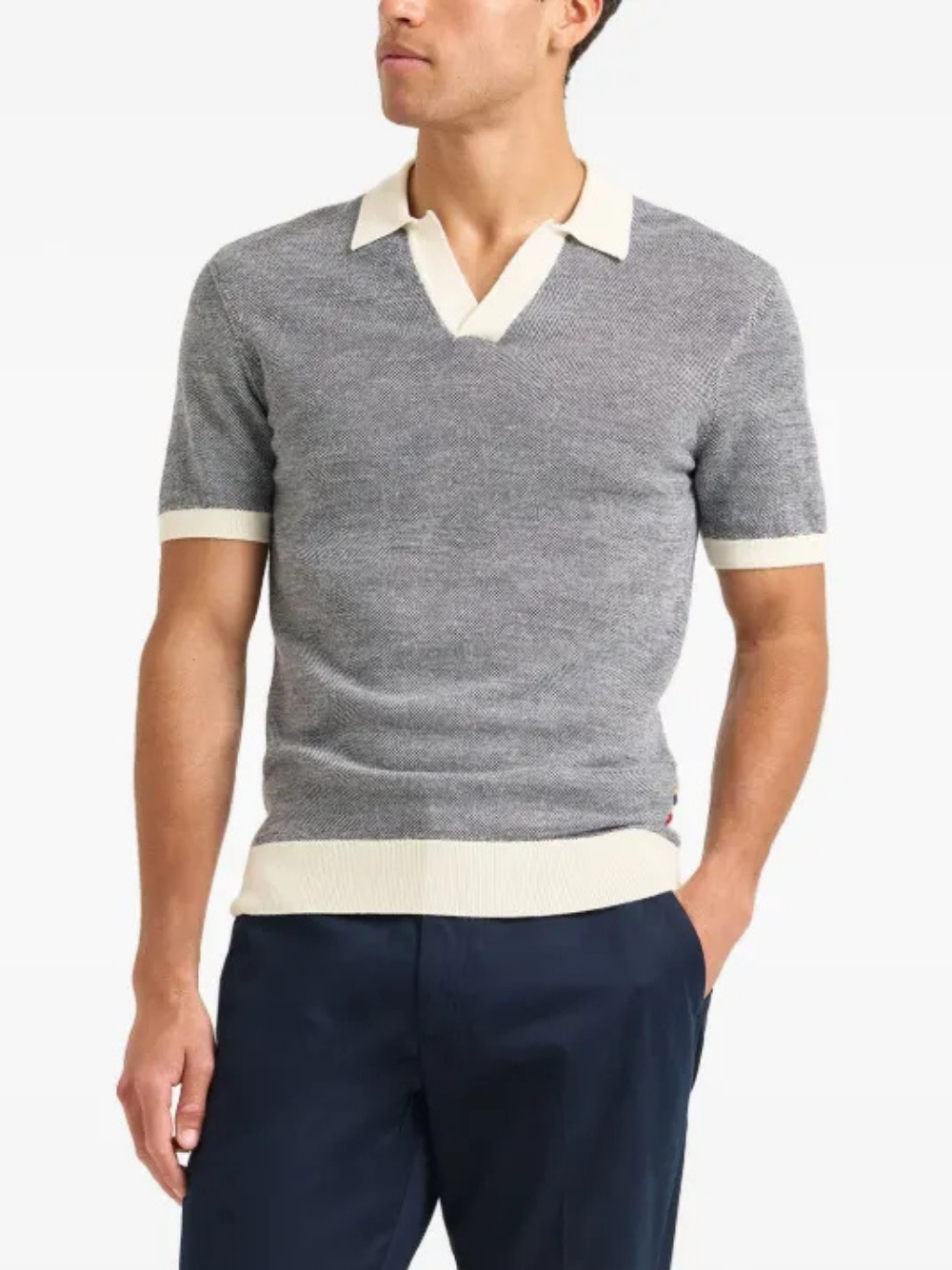 Orlebar Brown Kurzärmeliges Poloshirt mit Kontrastband Grau 