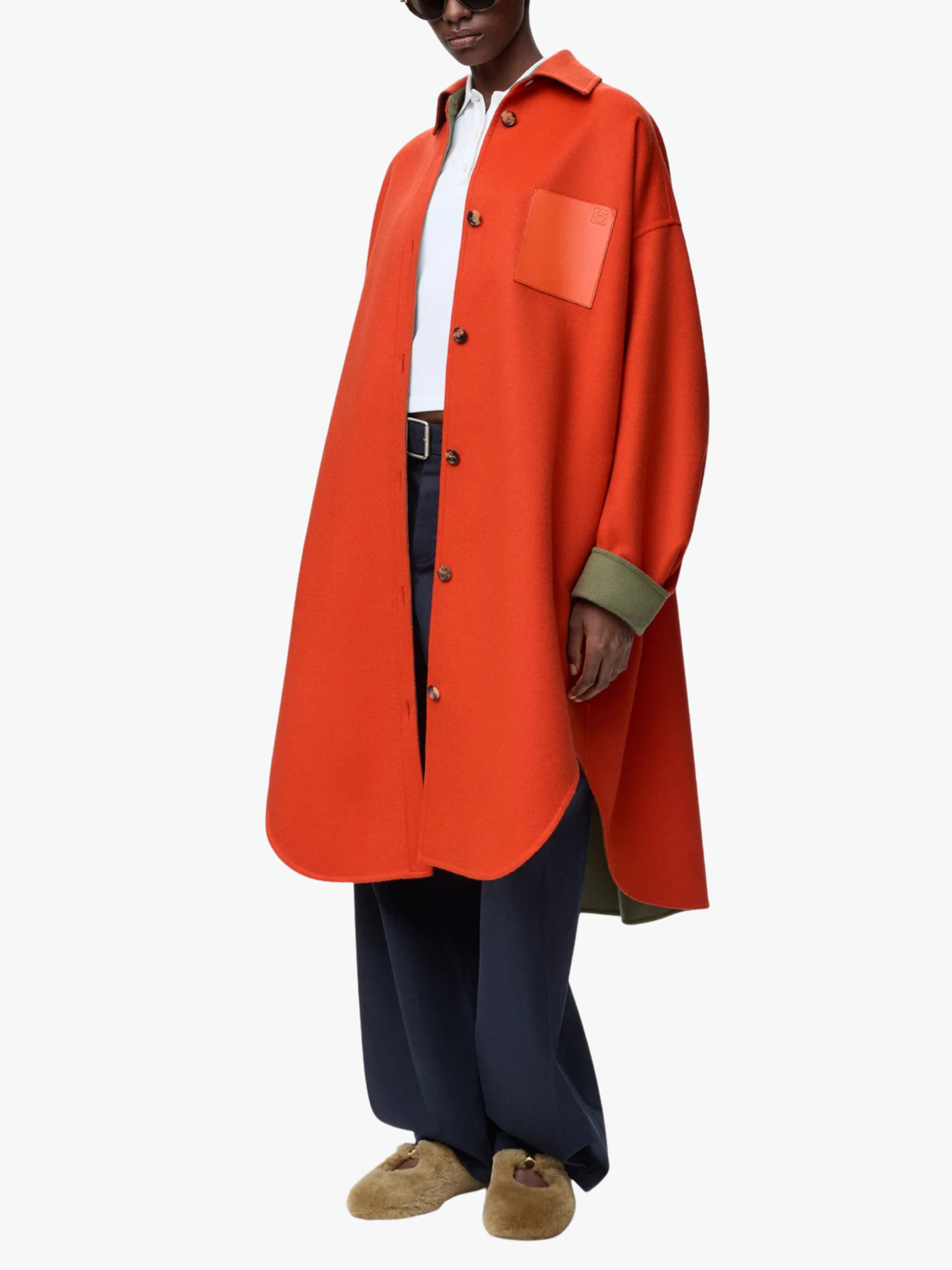 Loewe Mantel aus Wolle und Kaschmir Khaki/Orange Damen