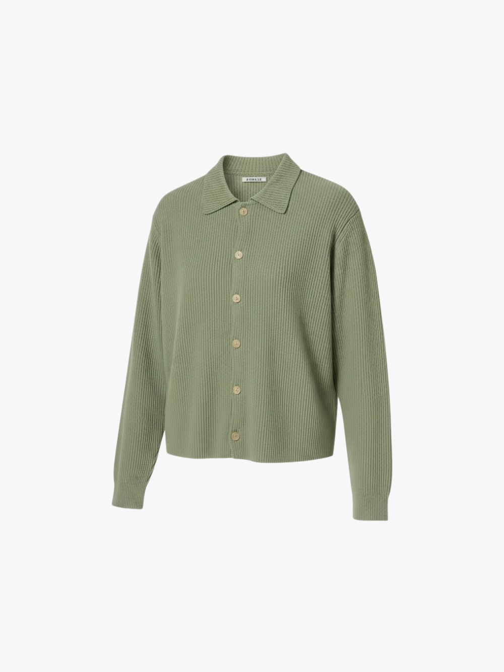 Auralee Super Fine Wool Rib Knit Shirt Cardigan Dusty Green Men's Sweater