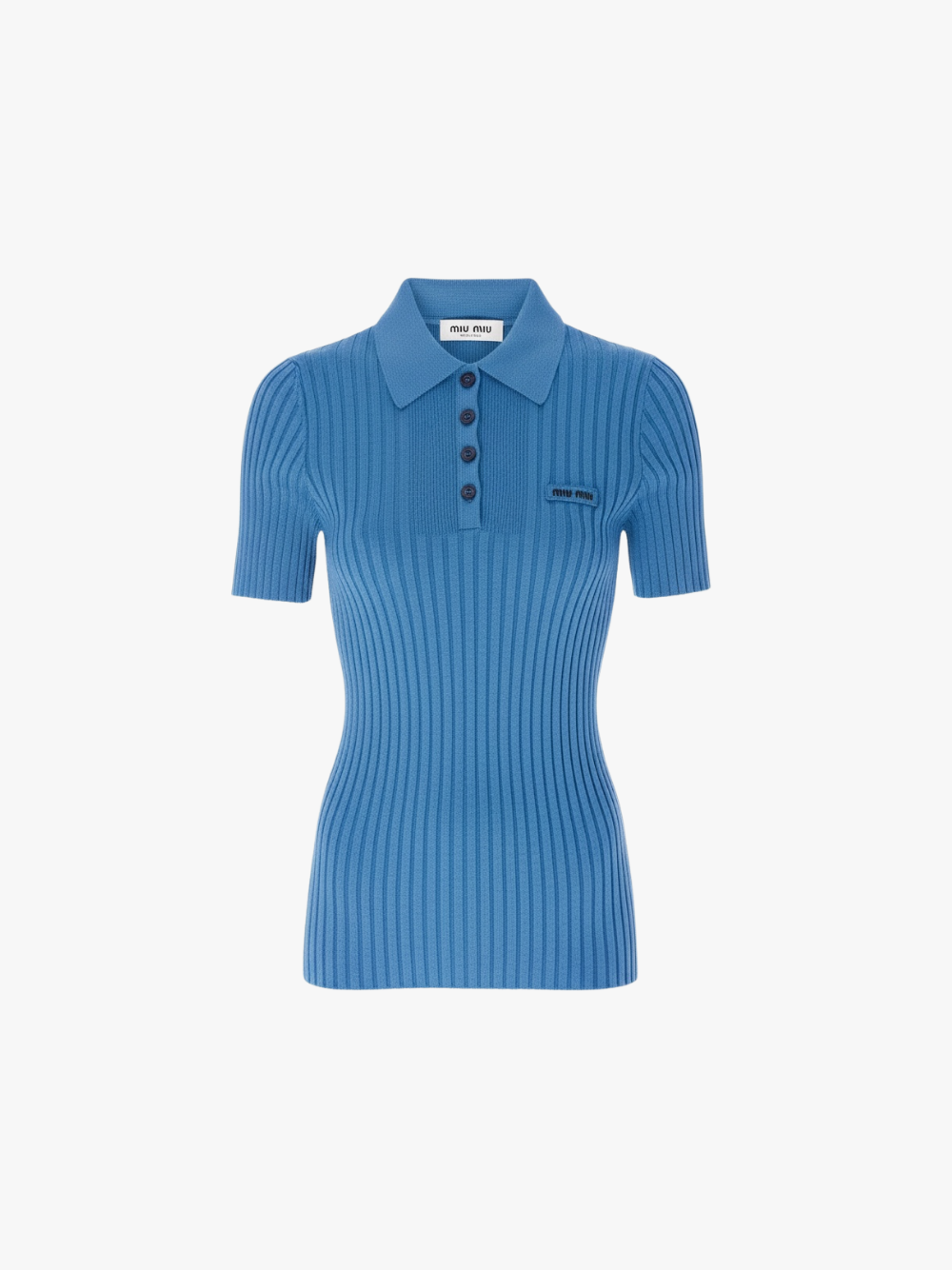 Miu Miu Geripptes Strick-Woll-Polo Shirt Blau Damen