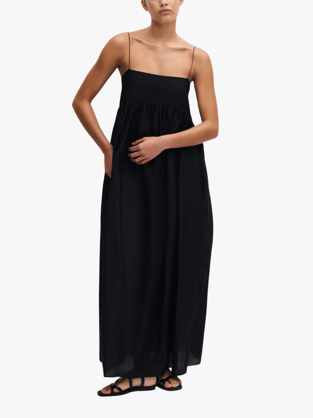 Matteau Empire Pintuck Bodice Dress, Black, Women's