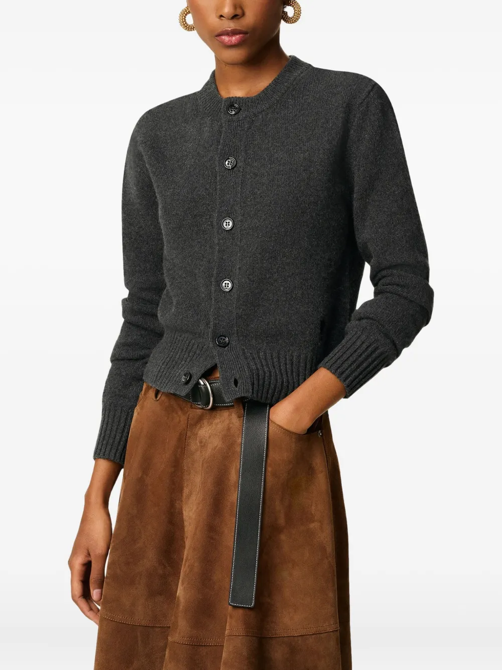 AMI Paris Kaschmircardigan mit Herzstickerei Dunkelgrau Damen