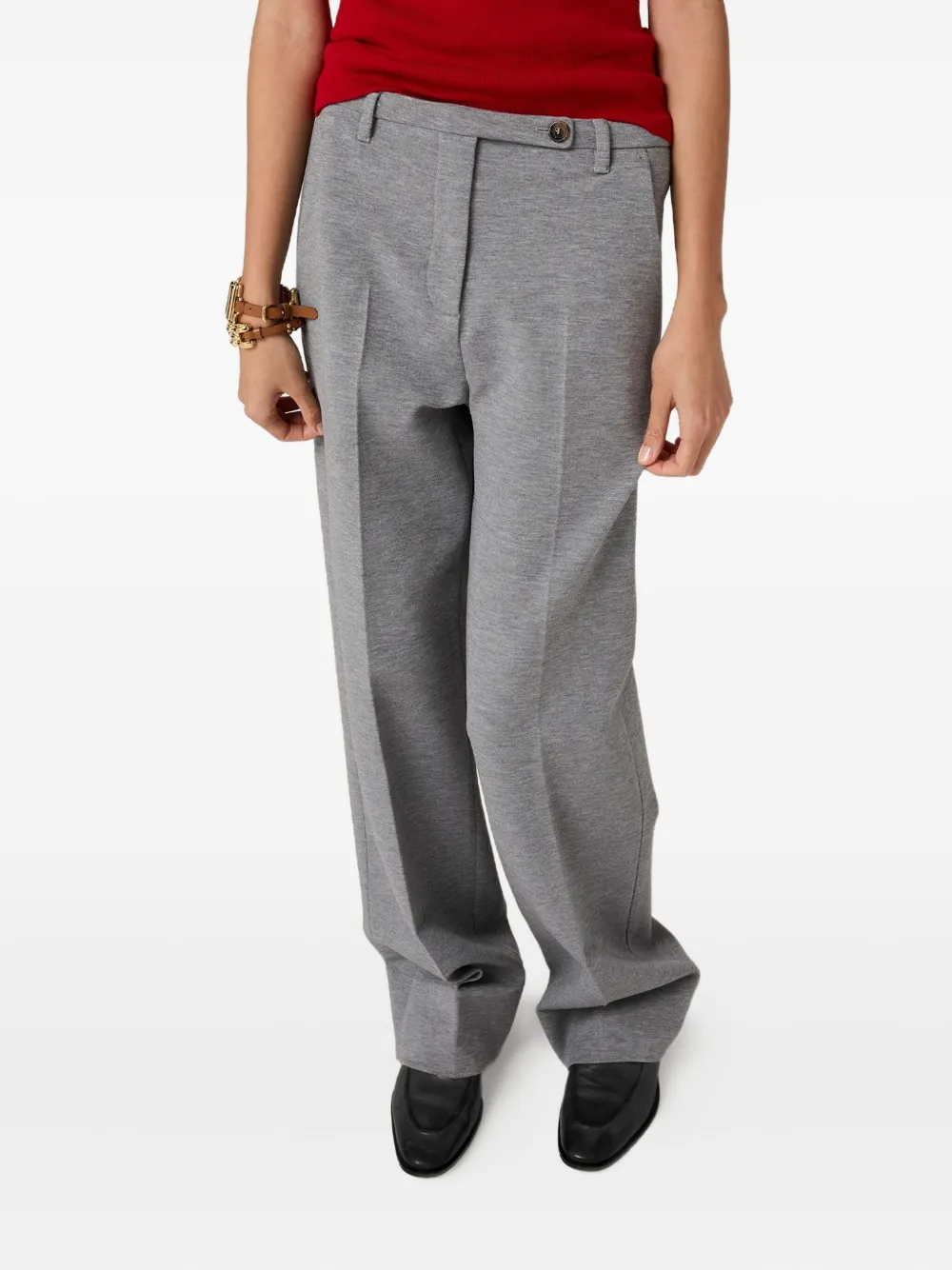 Miu Miu Hose mit Logo-Stickerei Grau Damen