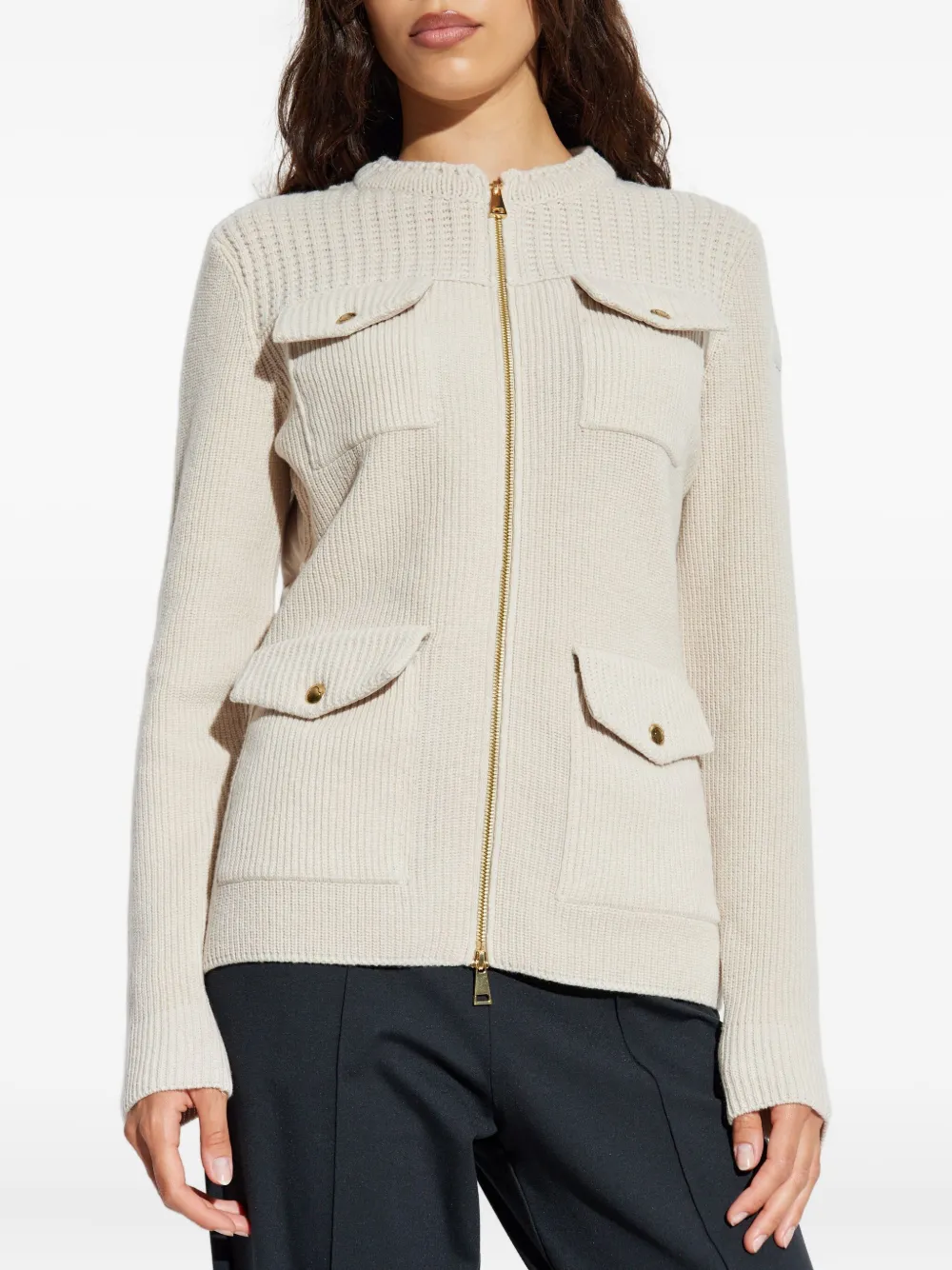 Moncler Gerippter Cardigan mit Taschen Weiß Damen