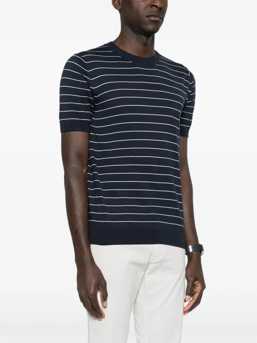 Lardini Knitted striped T-shirt Navy blue/White Men