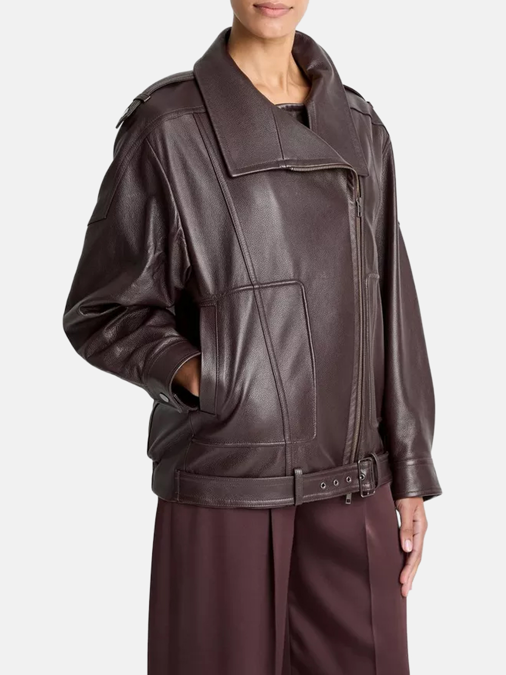 Vince Oversized  Biker Lederjacke Dunkelbraun Damen