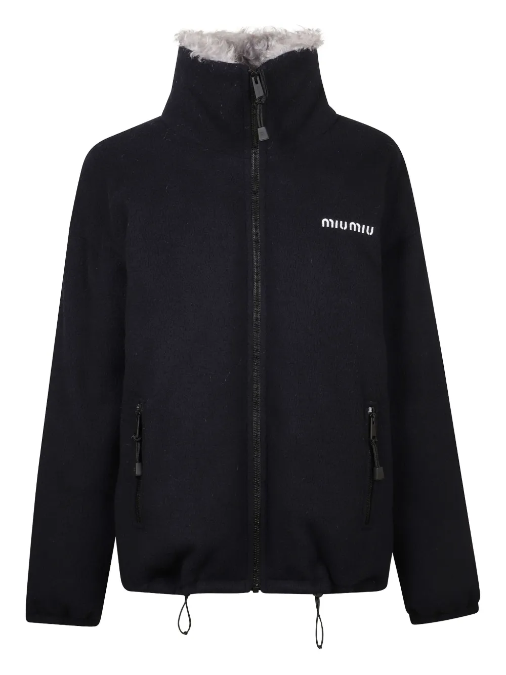 Miu Miu Fleece Zip Up Coat Blau Damen