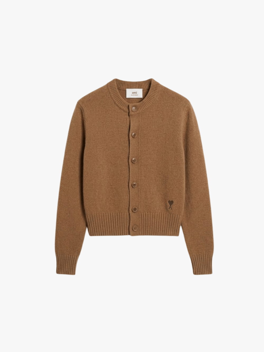 Ami Paris Crewneck Cashmere Cardigan Brown Women's
