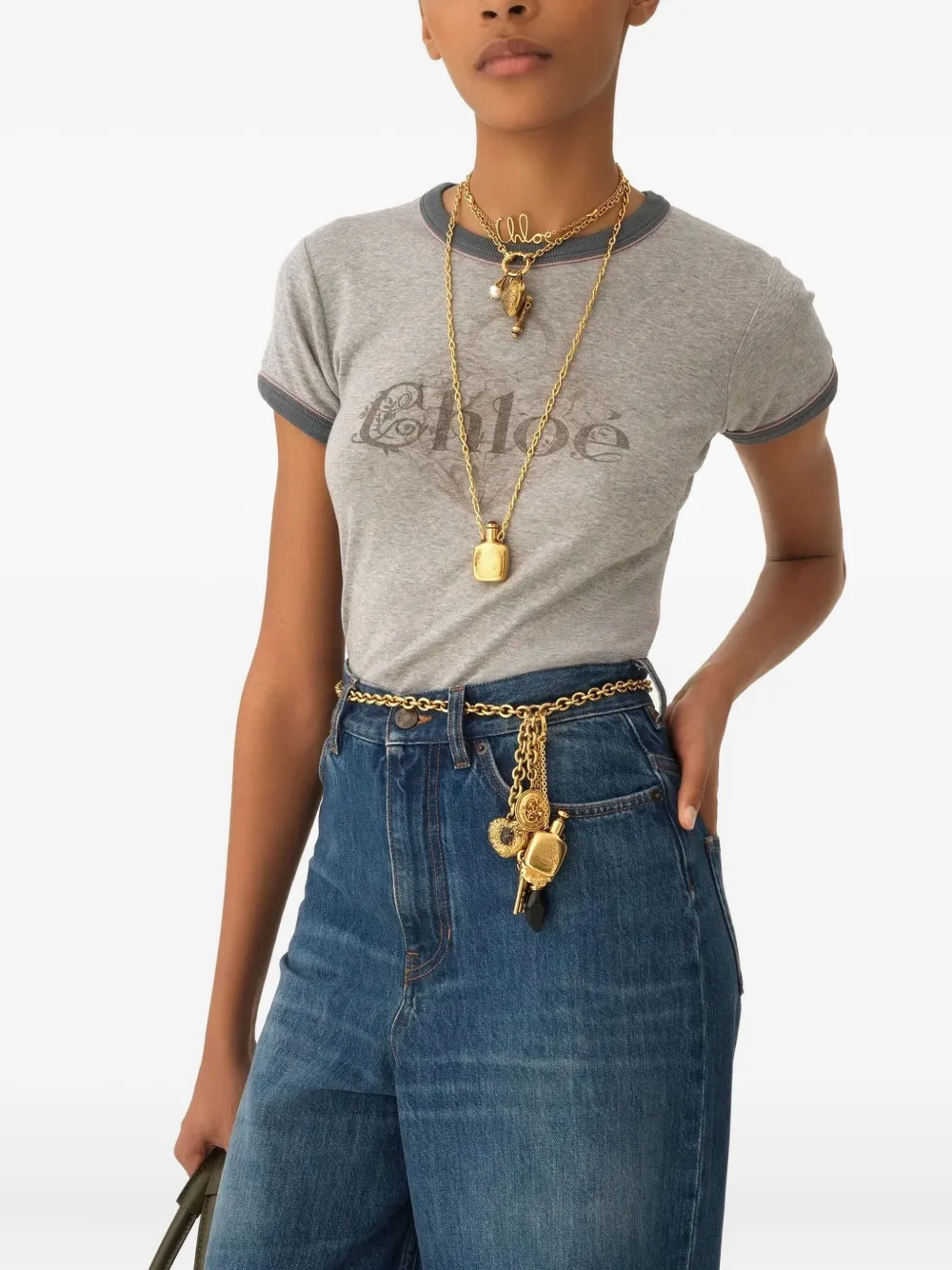Chloé T-Shirt mit Logo Grau Damen