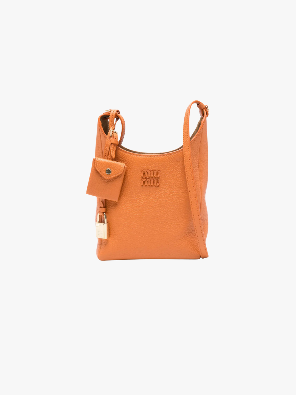 Miu Miu Umhängetasche aus Leder mit Vorhängeschloss-Anhänger Orange Damen