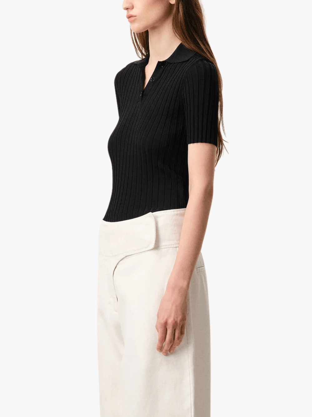 AMI Paris Short-Sleeve Knit Polo Shirt, Black, Women's