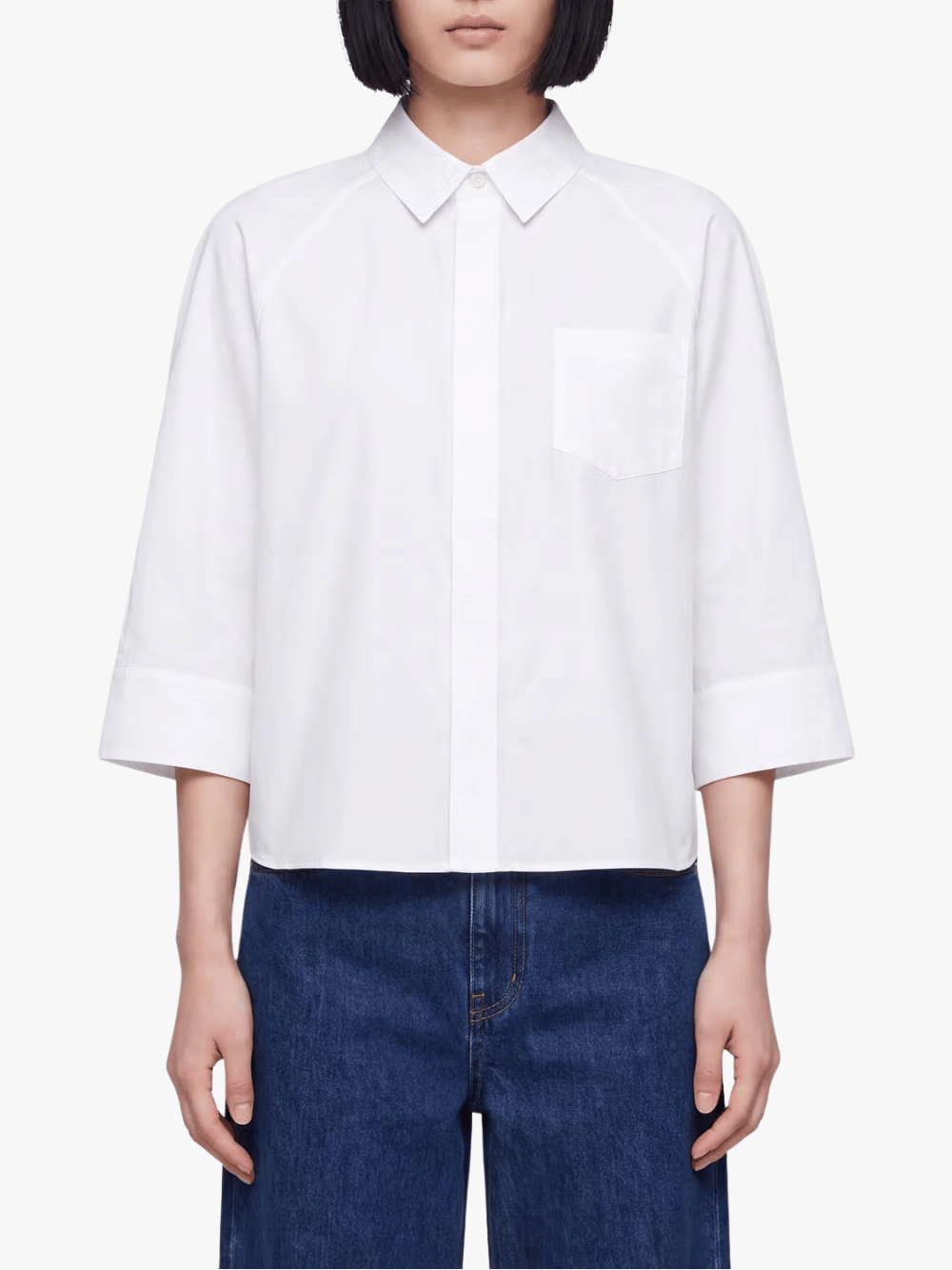 Sacai Wide Sleeve Poplin Bluse Weiß Damen