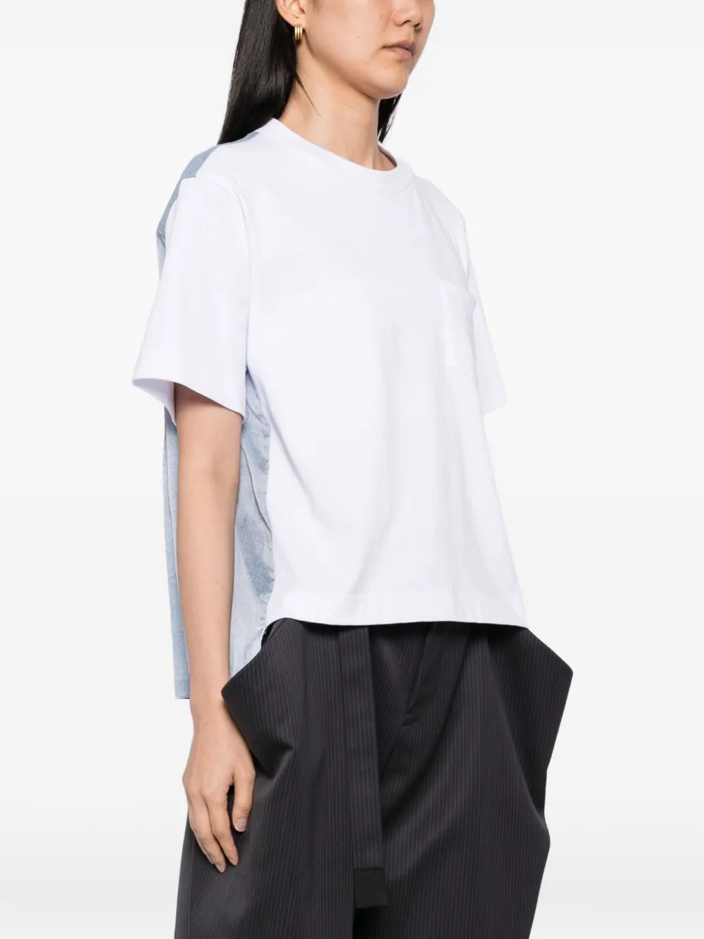 Sacai T-Shirt mit Falten Weiß Damen