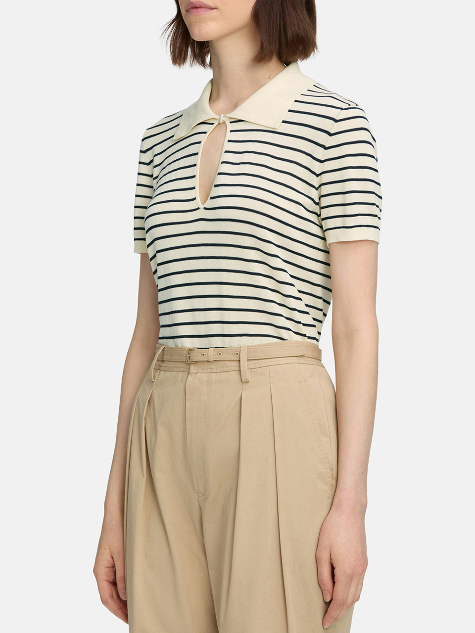 Frame The Keyhole Poloshirt in Cream Multi Damen