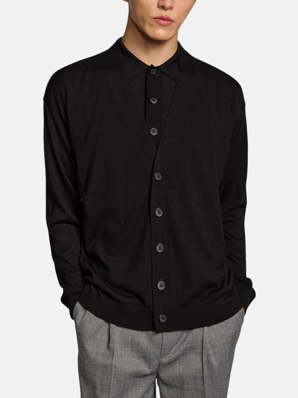 Kiefermann Ollaneg fine knit cardigan made of merino wool, black, men's