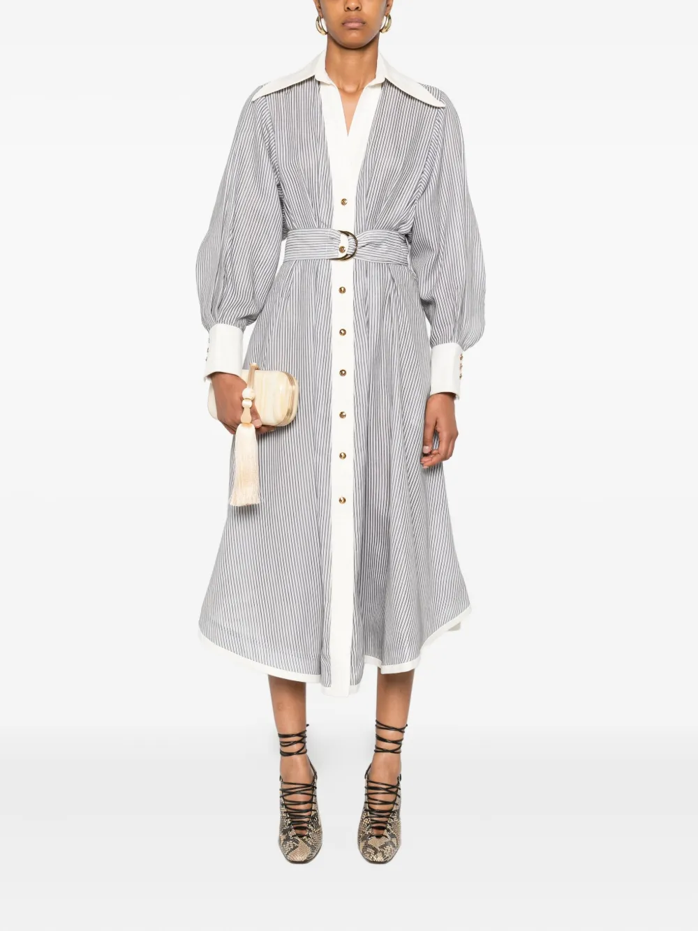 ZIMMERMANN Gestreiftes Hemdkleid mit Gürtel Blau Damen