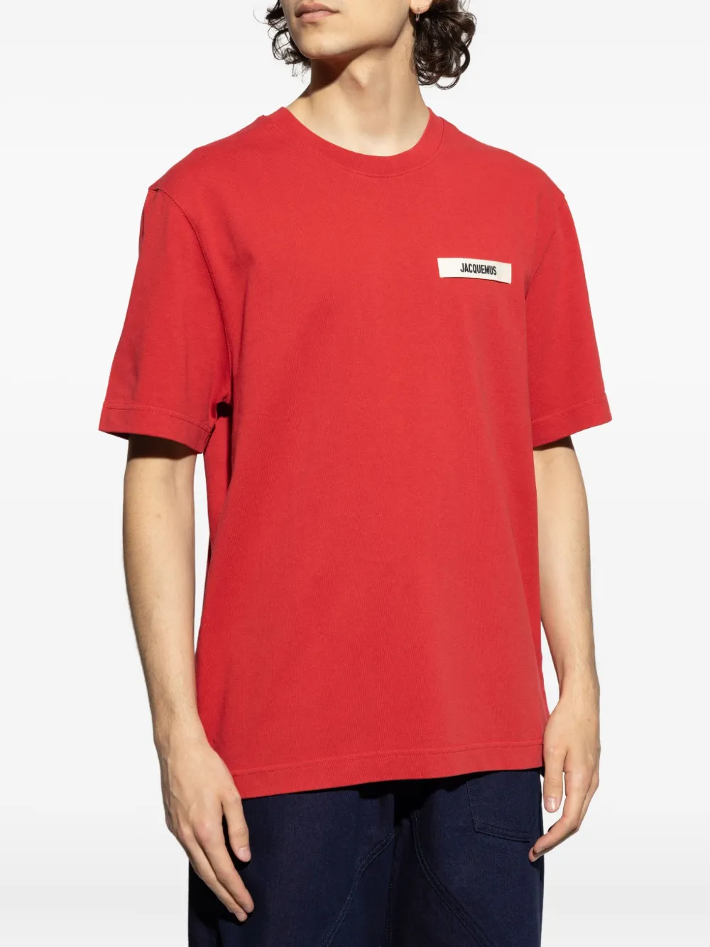 Jacquemus Logo Print Cotton T-Shirt Rot Herren