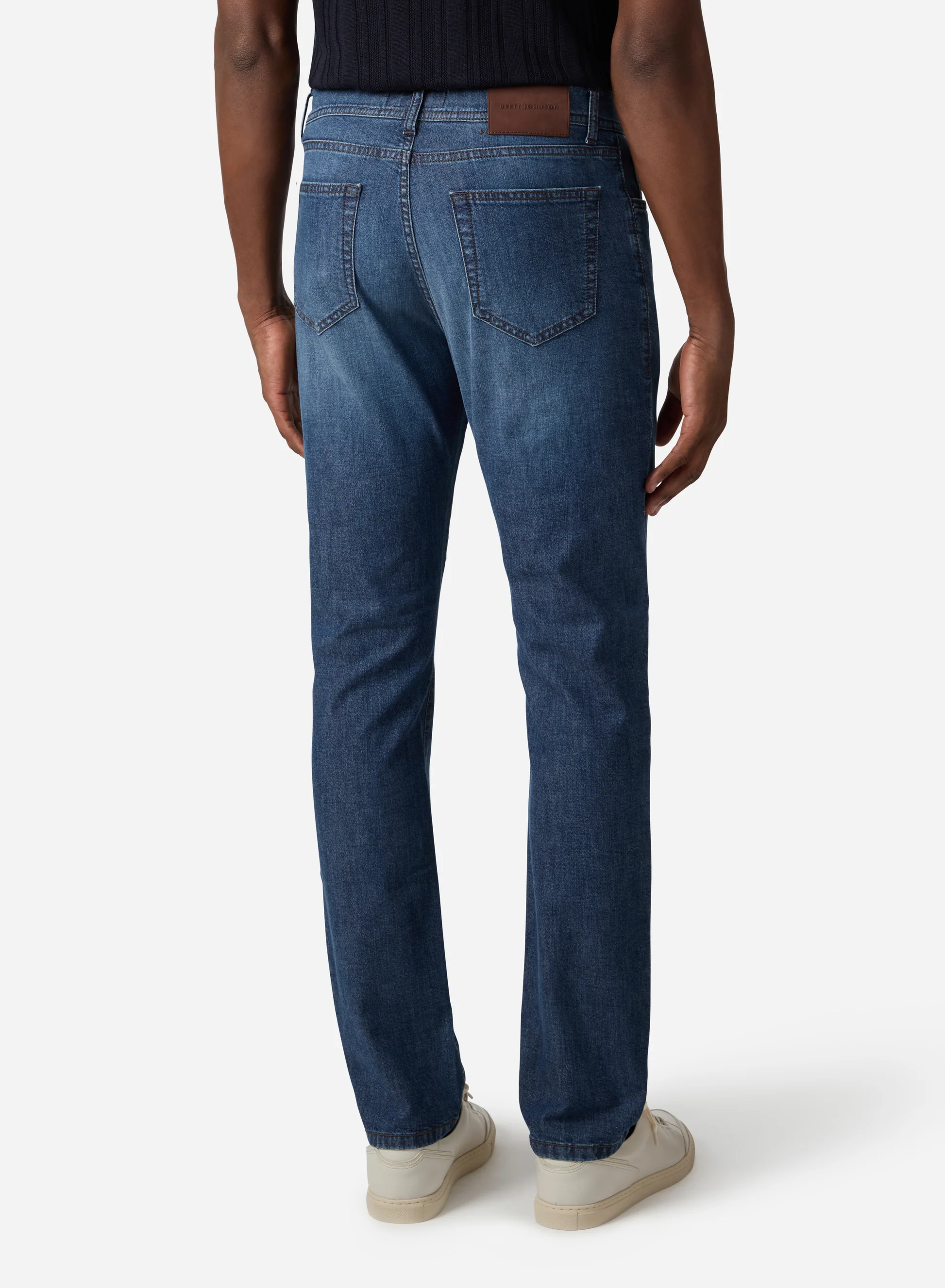 Brett Johnson Cotton Modal Silk 5-Pocket Denim, Medium Blue, Men's