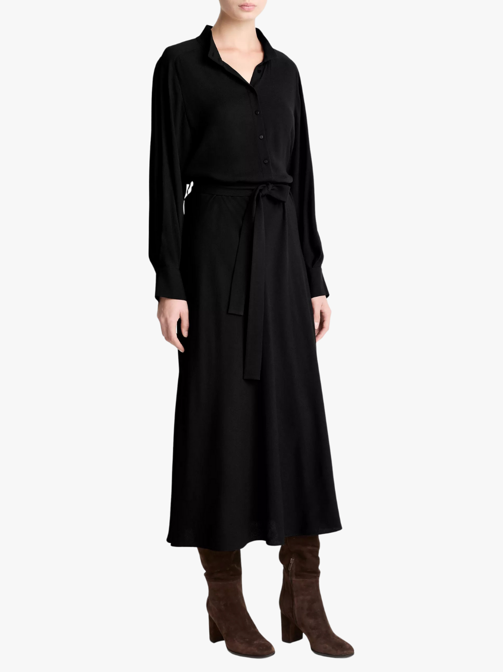 Vince Crepe Collar‑Stand Shirt Dress Black Women