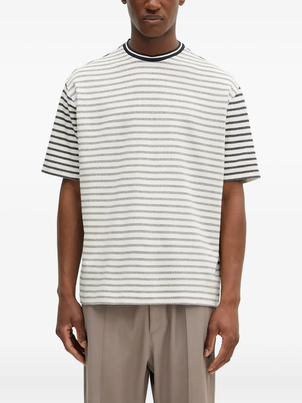 Paul Smith Ecru/Navy 'Breton' Textured Stripe Baumwoll T-Shirt Herren