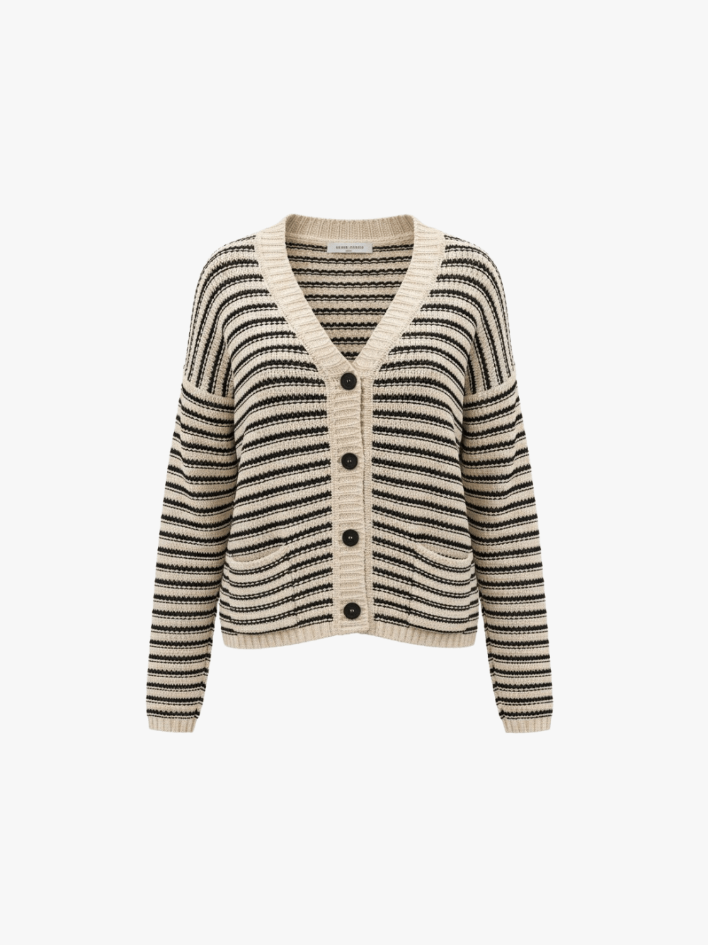 Roberto Collina Gestreifte Strickjacke Beige/Schwarz Damen