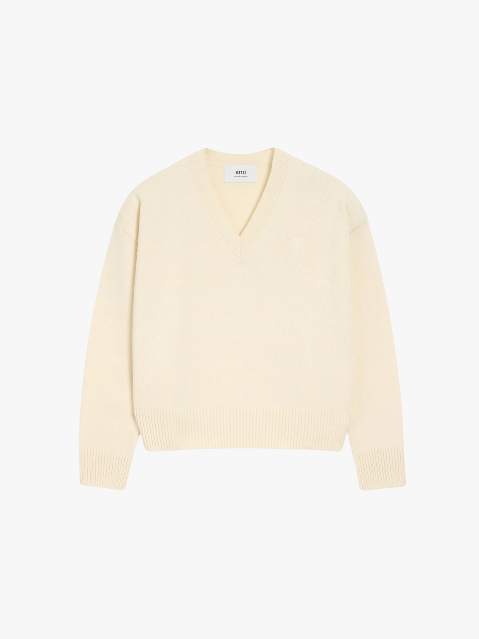 AMI Paris Ami de Coeur V-Neck Sweater Ivory Herren