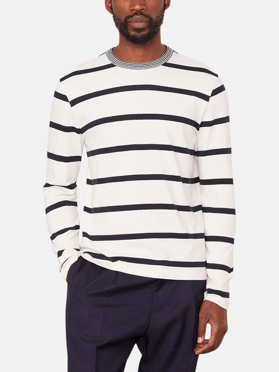 Officine Générale Langarm-Shirt gestreift Schwarz/Weiß Officine Générale Langarm-Shirt gestreift Schwarz/Weiß