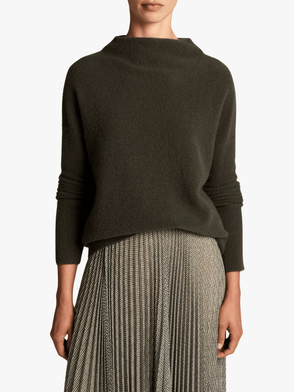 Vince Plush Cashmere Funnel-Neck Sweater Dark Green Women