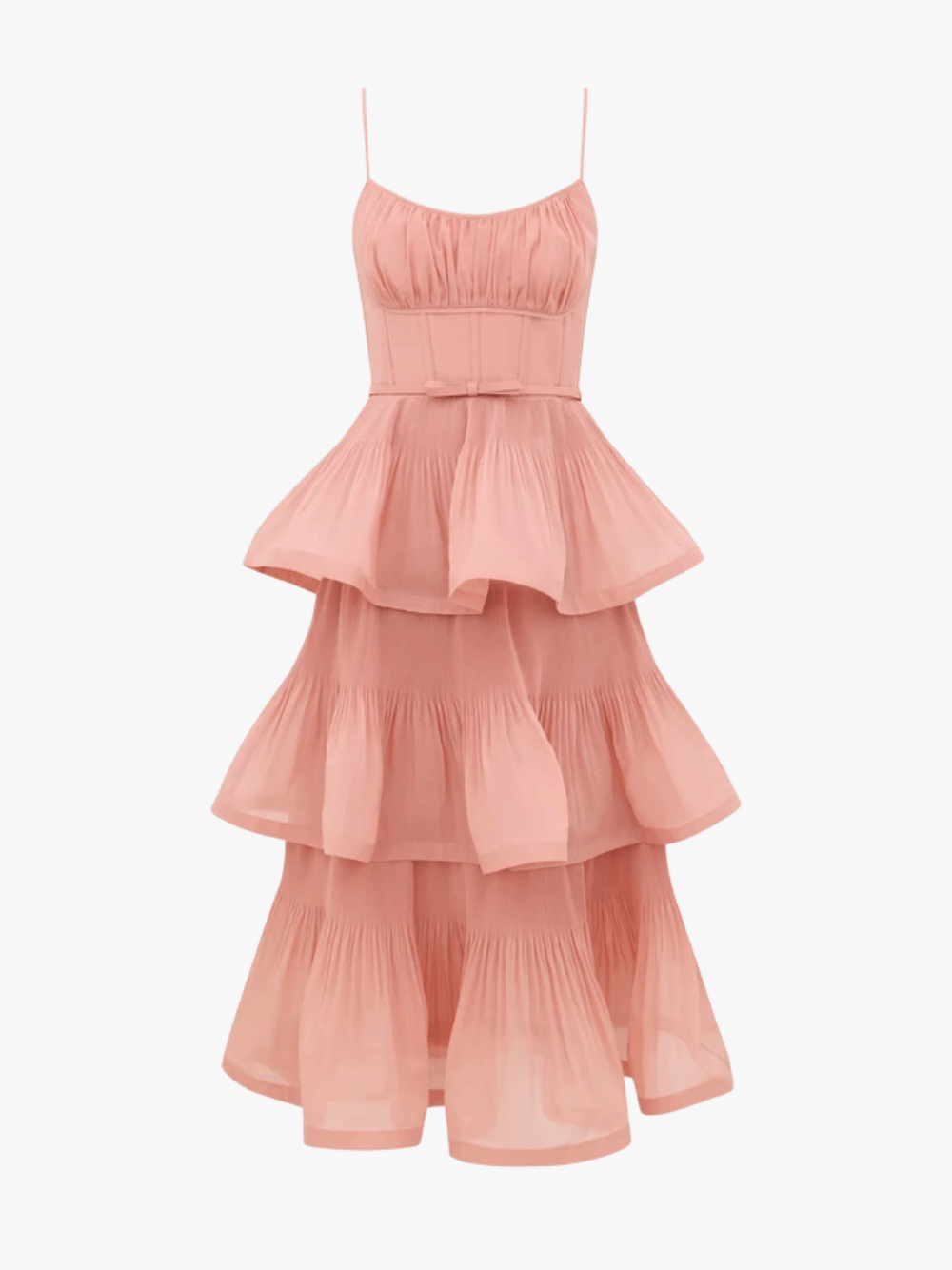 Zimmermann Pleated Tiered Midi Dress Dusty Pink Women's