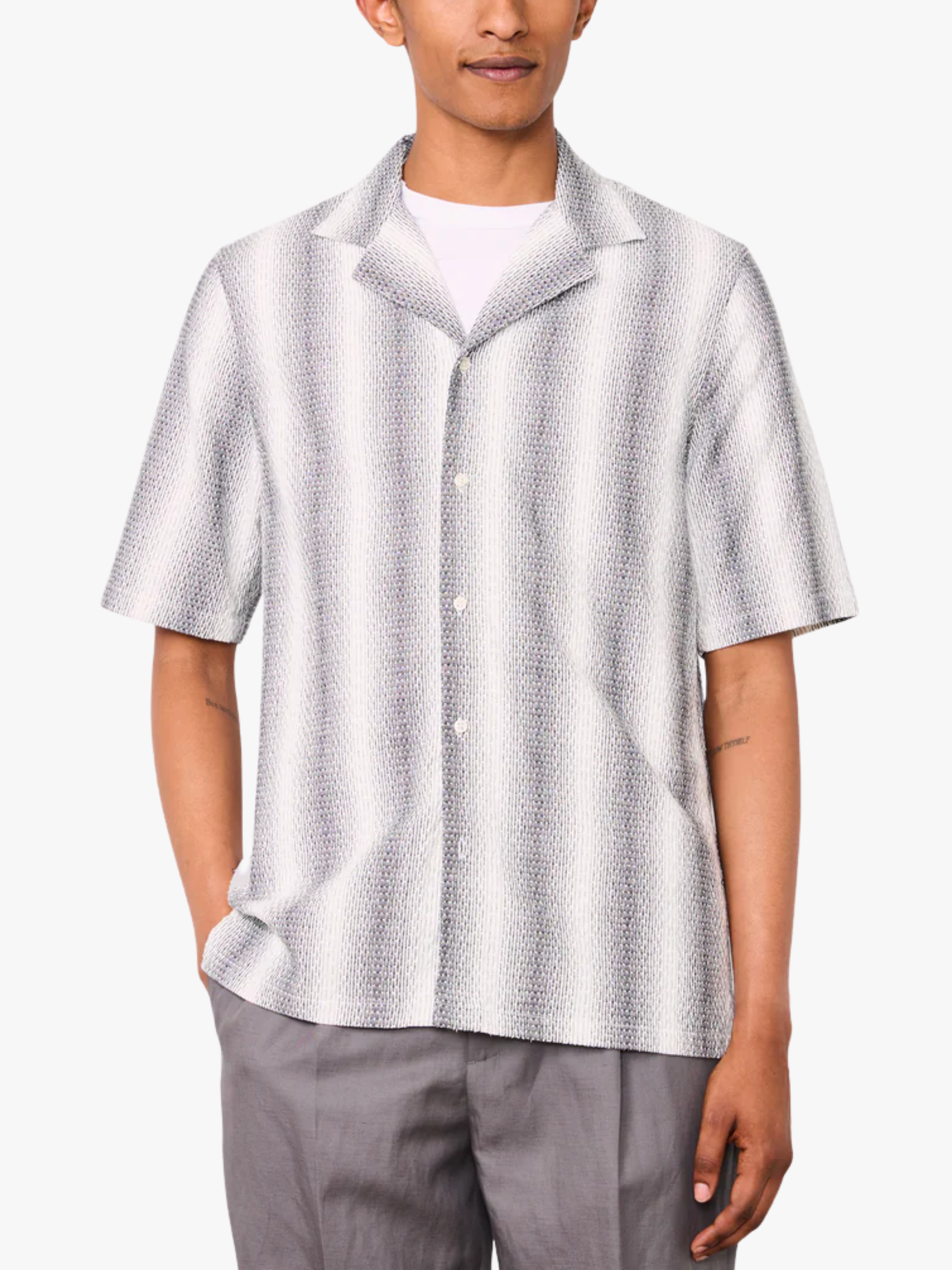 Officine Générale Eren Hemd Mittelgrau/Weiß Herren