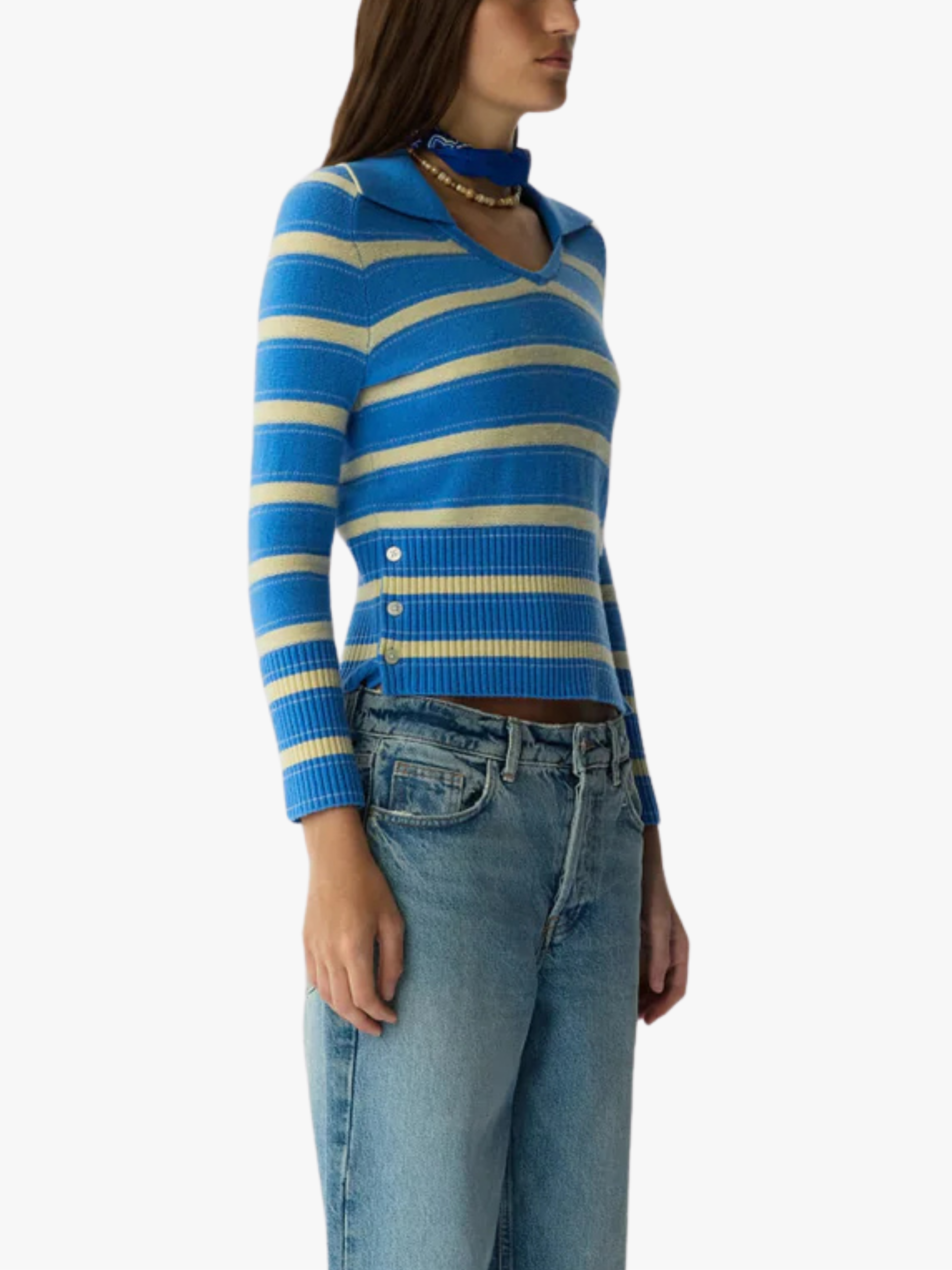 Guest in Residence Gestreiftes Poloshirt mit drei Knöpfen Sail Blau Weiß Damen