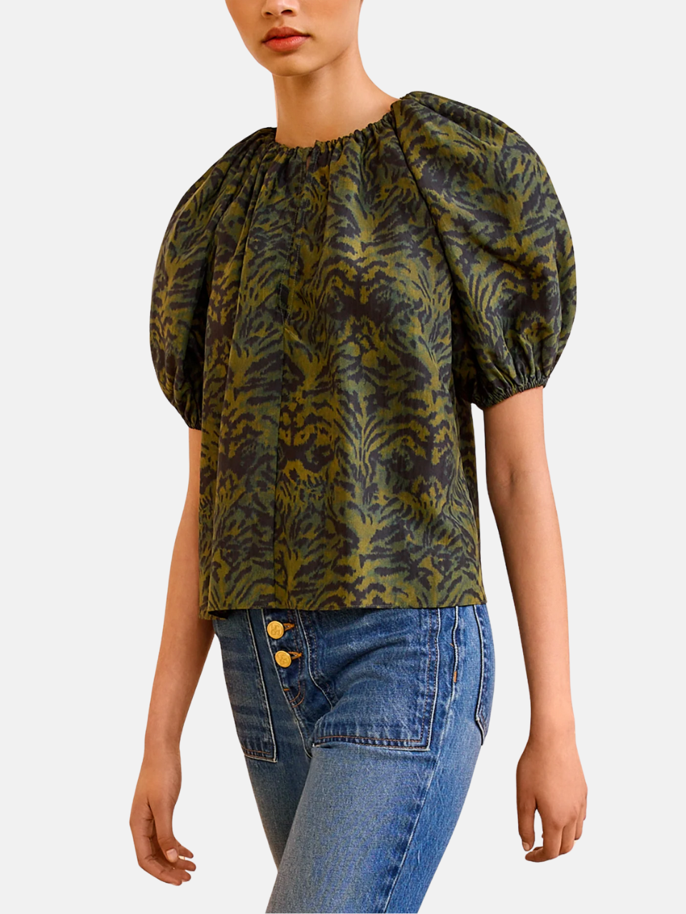 Ulla Johnson Talie Silk Blouse Short Sleeve Desert Jasper Women