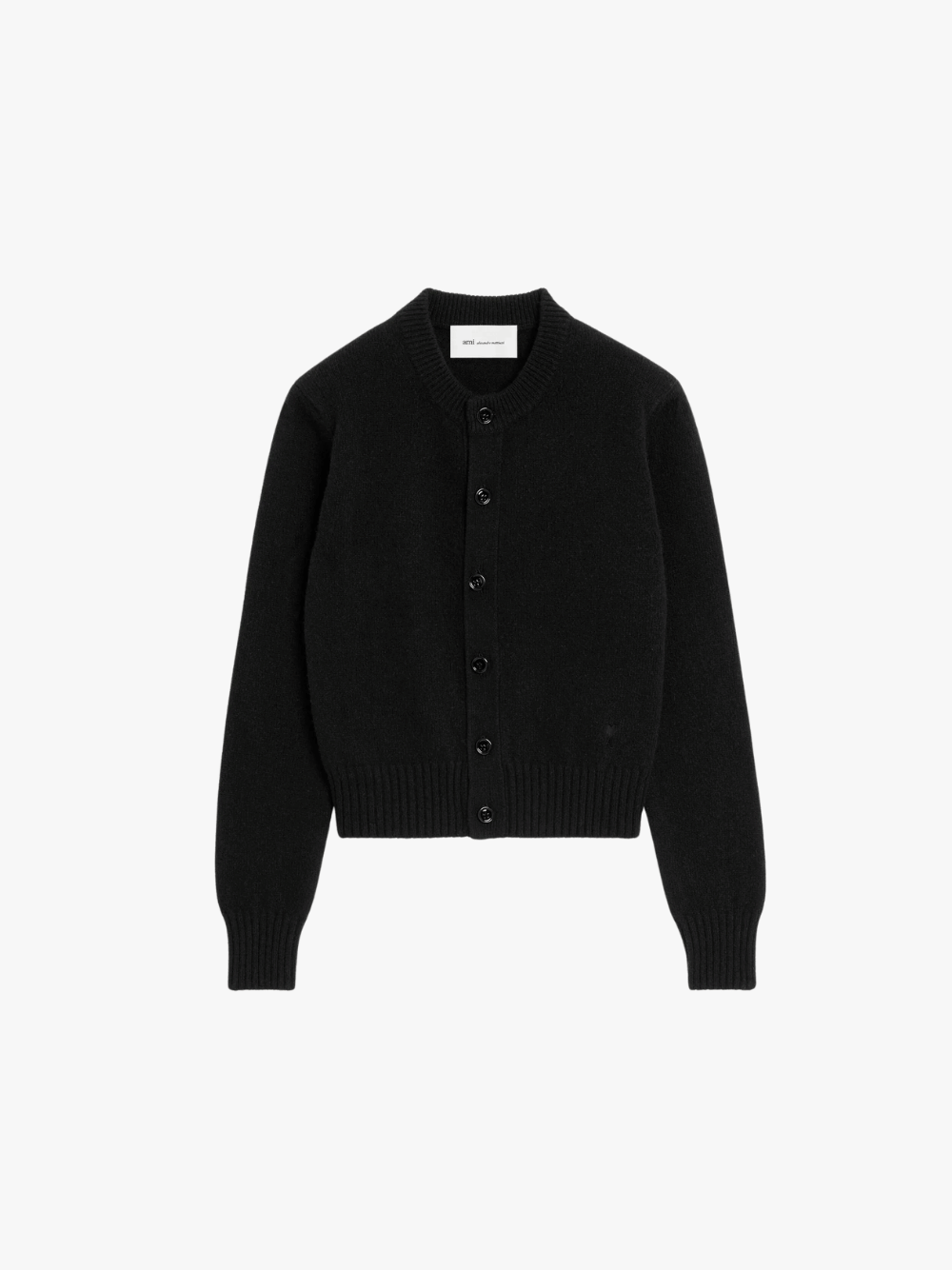 Black Crewneck Cashmere Cardigan with Ami de Coeur