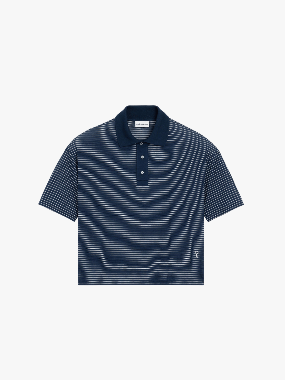 Ami Paris Blue Cotton Striped Ami de Coeur Poloshirt Herren