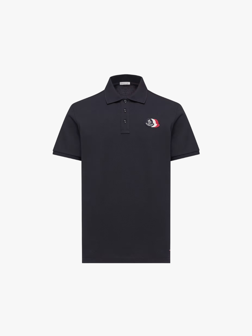Moncler Polo Shirt with Logo Patch in Dark Blue Cotton Piqué Men