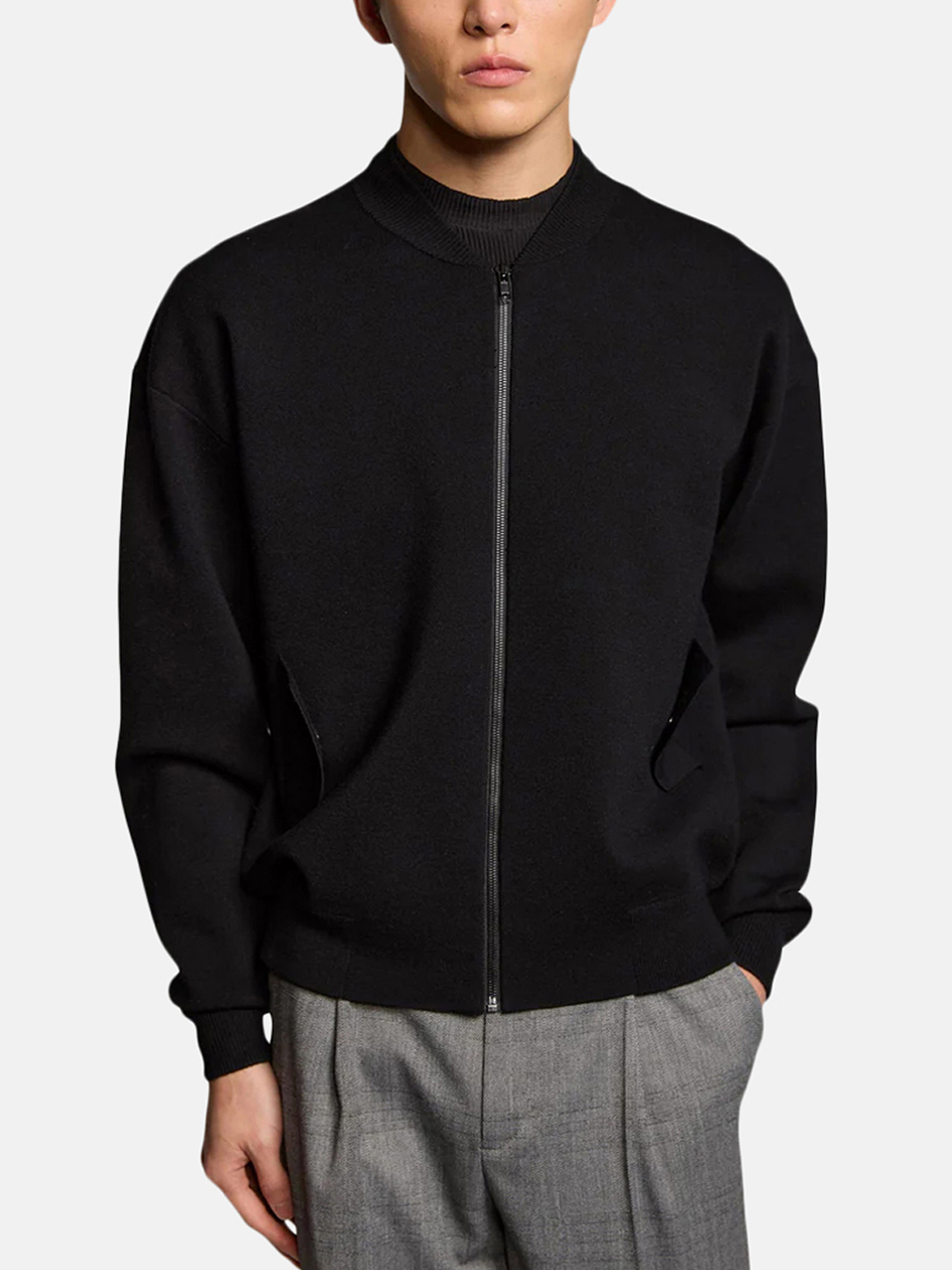 Kiefermann Ulrico Compact knitted blouson jacket made of merino wool Black Men